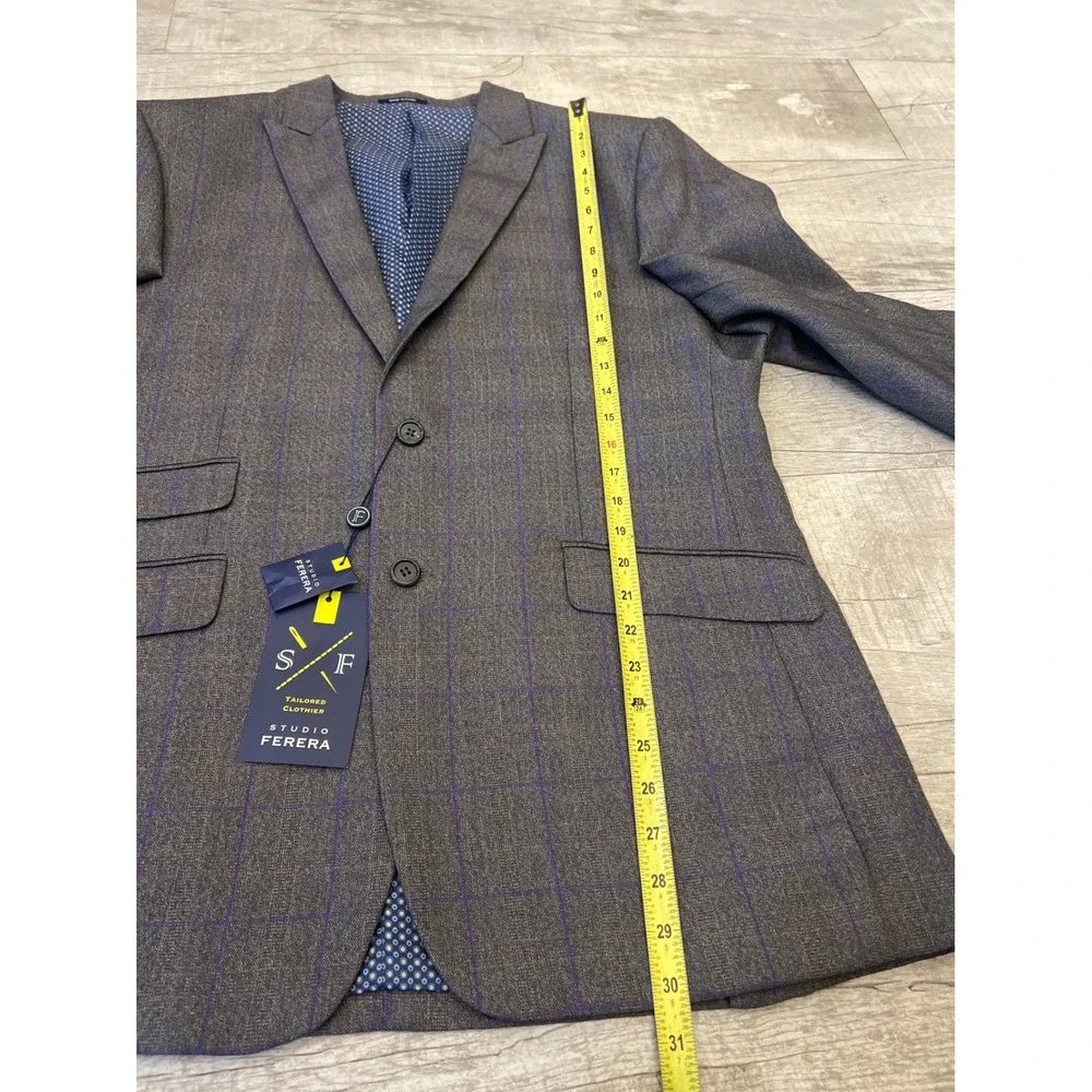Studio Ferera Grey Plaid Modern‎ Fit Suit Blazer Men's 48R